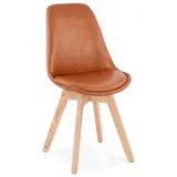 KADIMA DESIGN Esszimmerstuhl Esszimmerstuhl aus Holz mit Kunststoffbezug Nordisches Design (Ergonomischer Designerstuhl mit Polsterung 56x48x82 cm), Skandinavischer Stuhl mit Eichenbeinen 156 kg Tragkraft NIAGARA beige|braun