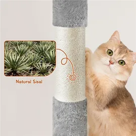 Yaheetech Kratzbaum 193 cm XXL deckenhoch Katzenkratzbaum Stabil Katzenbaum mit 8 Sisalstämme 2 Katzenhöhlen und 3 Aussichtplattformen, Dunkelgrau