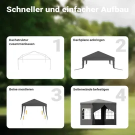 toboli Pavillon 3 x 3 m inkl. 3 Seitenteile Grau