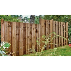 Holz Bohlenzaun Kolding 180 x 150 cm – Sichtschutz Holzpalisaden aus druckimprägniertem Kiefer – rustikaler Bretterzaun – Element für Garten