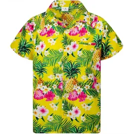 King Kameha Funky Hawaiihemd Kids Kinder Jungs, Kurzarm, Print Pineapple Flowers, Gelb, 10 - 10 Jahre