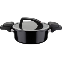 Dampfgartopf GSW "Gourmet" Töpfe Gr. Ø 24 cm, schwarz Töpfe Dampfkochtopf mit Ventil zum Druckausgleich kein Überdruck, Induktion