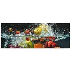 Küchenrückwand ARTLAND "Spritzendes Obst auf dem Wasser", bunt, B:140cm H:50cm, Aluminium, Spritzschutzwände, Alu Spritzschutz mit Klebeband, einfache Montage