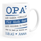 SpecialMe® Tasse personalisiertes Geschenk Spruch Papa/Mama/Oma/Opa Wir habe versucht für dich das beste Geschenk zu finden... anpassbare Namen Opa - 2+ Namen weiß Keramik-Tasse