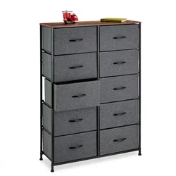 Relaxdays Kommode, 120x85,5x30 cm, Metall, Holzoptik, 10 Stoff-Schubladen, Ablage, moderne Beistellkommode, mehrfarbig