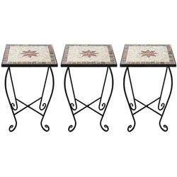 Blumenhocker Kolumbos 3er Set Metall Garten Outdoor Terrasse Mosaik Hocker