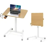 GIANTEX Beistelltisch höhenverstellbar, mobiles Stehpult mit 90° neigbarer Tischplatte, Computertisch mit Rollen, Laptoptisch Notebook Tisch mit Haken & Becherhalter, Betttisch, Pflegetisch