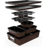 NutriChef Backformen Set – Auflaufform, Brotbackform, Backblech, Muffin Backform, Braun, Kuchenform rund & eckig, stapelbar & antihaft, spülmaschinenfest, ofenfest bis 230°C