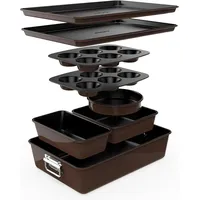 NutriChef Backformen Set – Auflaufform, Brotbackform, Backblech, Muffin Backform, Braun, Kuchenform rund & eckig, stapelbar & antihaft, spülmaschinenfest, ofenfest bis 230°C