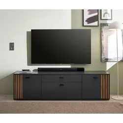 Lowboard HBZ "Dublin TV-Schrank, BxHxT 180x50x38cm", anthrazit, evoke oak, B:180cm H:50cm T:38cm, Holzwerkstoff, Sideboards, Breite 180cm, Softclose, Metallgriffe
