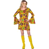 W WIDMANN MILANO Party Fashion - Kostüm 70er Jahre Kleid, Hippie, Reggae, Flower Power, M, gelb, Karnevalskostüme