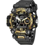 Outdoor Sport MilitäR Tactical Armbanduhr 5atm Wasserdicht Armbanduhr Herren mit Leuchtender Funktion Fitnessuhr Herren,Black and Gold