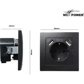 McPower Schutzkontakt-Steckdose mit 2x USB McPower ''Flair'',250V, 5V/2,1A,UP,matt schwarz