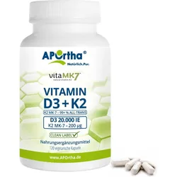 Vitamin D3 20.000 IE + Vitamin K2 vitaMK7® 200 μg - 120 vegetarische Kapseln One Size