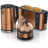 Arendo - Wasserkocher mit Toaster und Eierkocher SET Edelstahl Kupfer Wasserkocher 1,5L 40° - 100°C, Toaster 2 Scheiben LED-Display 6 Bräunungsgrade