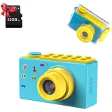 ShinePick Kamera Kinder, 2" LCD Display 1080P HD Kinderkamera mit TF-Karte 32GB, wasserdichte Fotoapparat Kinder für Jungen und Mädchen (Blau)