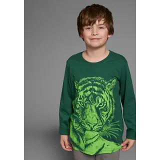 Kidsworld Langarmshirt "TIGER - Druck", Jungen, Gr. 176/182, grün, Jersey, Obermaterial: 100% Baumwolle, bedruckt, Basic, Rundhals, Shirts, Langarm, Basic-Passform, mit trendigem Druck, Rundhalsausschnitt