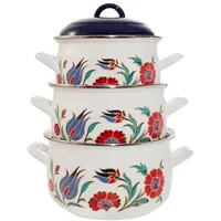Serenk Premium Emaille-Kochtopfset, 3-teilig, tief und bauchig, 18/20/22 cm