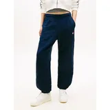 Tommy Hilfiger Sweathose TOMMY JEANS "TJW BADGE SWEATPANT", Damen, Gr. XS (34), N-Gr, blau (schwarz night navy), Web, Obermaterial: 100% Baumwolle, relaxed fit lang, Hosen Sweathose, Relaxed Fit mit Elastikbund am Bein
