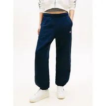 Tommy Hilfiger Sweathose TOMMY JEANS "TJW BADGE SWEATPANT", Damen, Gr. XS (34), N-Gr, blau (schwarz night navy), Web, Obermaterial: 100% Baumwolle, relaxed fit lang, Hosen Sweathose, Relaxed Fit mit Elastikbund am Bein
