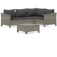 vidaXL 5-tlg. Garten-Lounge-Set mit Kissen Grau Poly Rattan