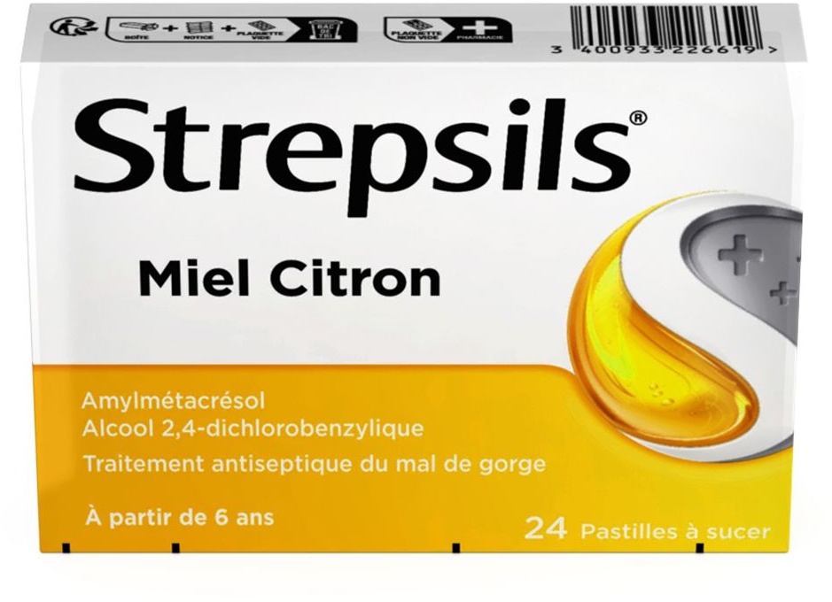 Strepsils Miel Citron - Traitement Antiseptique du Mal de Gorge - À partir de 6 ans 24 pc(s) comprimé(s) à sucer