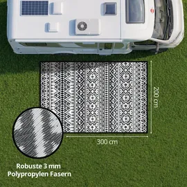 evocamp Outdoor Teppich 200x300 cm, Kunststoffteppich, wetterfest für Terrasse, grau-weiß