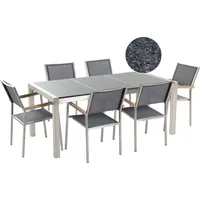 Beliani Gartenmöbel Set Grau Granit Edelstahl Tisch 180 cm