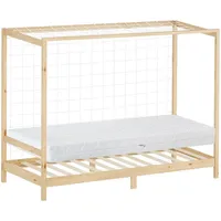 ML-Design Kinderbett Fußballtor 90x200 cm mit Matratze H:16cm, Natur