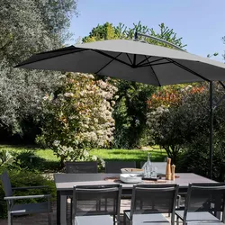Oviala Business Freistehender Sonnenschirm 3x3m und 4 beschwerte Aluminiumplatten anthrazitgrau - Oviala
