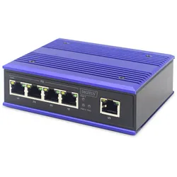 DIGITUS 4 Port Fast Ethernet Netzwerk Switch, Industrial, Unmanaged, 1 RJ45 Upli