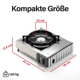 evocamp Outdoor Gaskocher 1-flammig mit Piezozündung für 227g Gaskartuschen - Tragbarer Gaskocher mit Koffer 2,2 kW Leistung