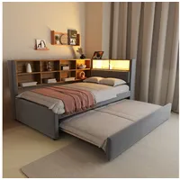 MODFU Schlafsofa Kinderbett mit USB-Steckdose und mehreren Ablagefächern, mit Ausziehbett 90x190 cm, Daybett Tagesbett mit USB-Steckdose & Stauraum, Polsterbett für Wohnzimmer & Gästezimmer 90x200 cm, ohne Matratze grau