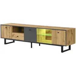Merax Lowboard, Wohnzimmer-TV-Schrank mit LED-Lichteffekt, farblich passendes Design, Holz und Anthrazit