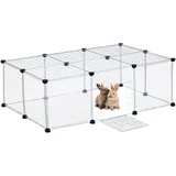 Relaxdays Freilaufgehege, HBT 37 x 110 x 75 cm, Freigehege mit Tür, Abdeckung, DIY Kleintiergehege, transparent/weiß