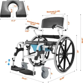 Vevor Duschrollstuhl 17,5 Zoll Aluminium verstellbar mit Bremse weiß