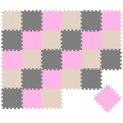 LittleTom Puzzlematte 27 Teile Baby Kinder Puzzlematte ab Null - 30x30cm, Grau Beige Pink bunt