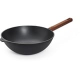 WOLL Eco Logic QXR Wok- und Rührpfanne und Rührpfanne - Induktiv -, Ø 28 cm, 10 cm hoch, mit festem nachhaltigem Holzstiel - Geeignet für alle Herdarten, PFAS-frei, Aluguss, backofenfest, schwarz