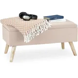 Relaxdays Sitzbank mit Stauraum, gepolstert, Holzbeine, Truhenbank Stoffbezug, HxBxT: 39,5 x 79,5 x 39,5 cm, beige