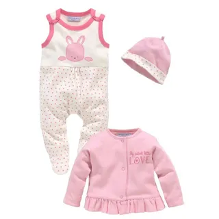 KIDSWORLD Strampler, Jäckchen & Mütze 3tlg Baby-Set, für kleine Mädchen (Set, 3-tlg) aus Bio-Baumwolle rosa 50/56