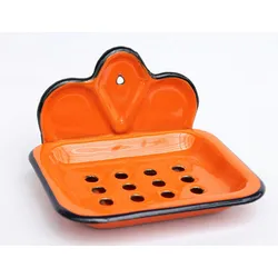 DanDiBo Seifenhalter 618 Orange Seifenschale 13 cm emailliert Landhaus Emaille Seifenspender