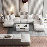 JV Möbel Eckcouch Textil U-Form 3-Sitzer Weiß