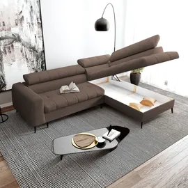 beautysofa Ecksofa mit Schlaffunktion mit Hocker VINNI L, Eckseite: Rechts, Farbe: Braun, Stoff: Misterio 28 - Braun