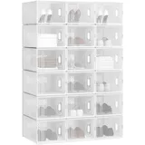 WOLTU Schuhregal mit 18 stapelbaren Schuhboxen Schuhschrank Regalsystem mit Magnetverschluss Steckregal aus Kunststoff DIY 25x19x35 cm transparent weiß