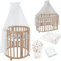 Waldin Babybett OWAL aus Holz 7in1 mit Matratze, Weiß
