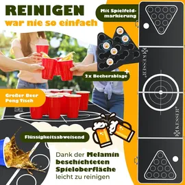 Kesser KESSER® Bier Pong Tisch Set mit Kartenspiel Trinkspiel inkl. 100 Becher (50 Rot & 50 Blau), 6 Bälle + Regelwerk Partyspiele Table Höhenverstellbar Klappbarer ohne oder mit LED