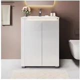 SONNI Waschbeckenunterschrank Waschbeckenunterschrank Breite 60 cm mit Sensorleuchte Badmöbel, Badschrank, Badkommode, Kommode, Schrank, Bad, Badezimmer 60 cm x 80 cm x 50 cm