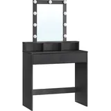 VASAGLE Schminktisch mit LED-Beleuchtung, Einstellbare Helligkeit, Schminktisch mit Spiegel, Kosmetiktisch mit 2 Schubladen und 3 Offenen Fächern, Modern Schwarz