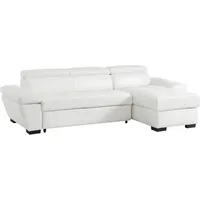 vente-unique Ecksofa Leder mit Schlaffunktion - Ecke Rechts - Weiß - jonova