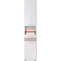 trendteam Mezzo Hochschrank 37 x 182 x 31 cm Weiß Hochglanz/Holz